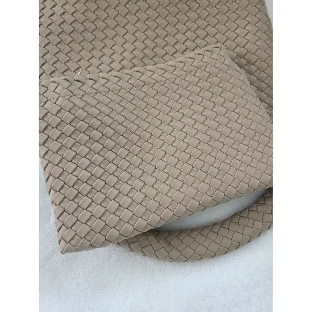 Woven Taupe Hobo Bag with Matching Pouch